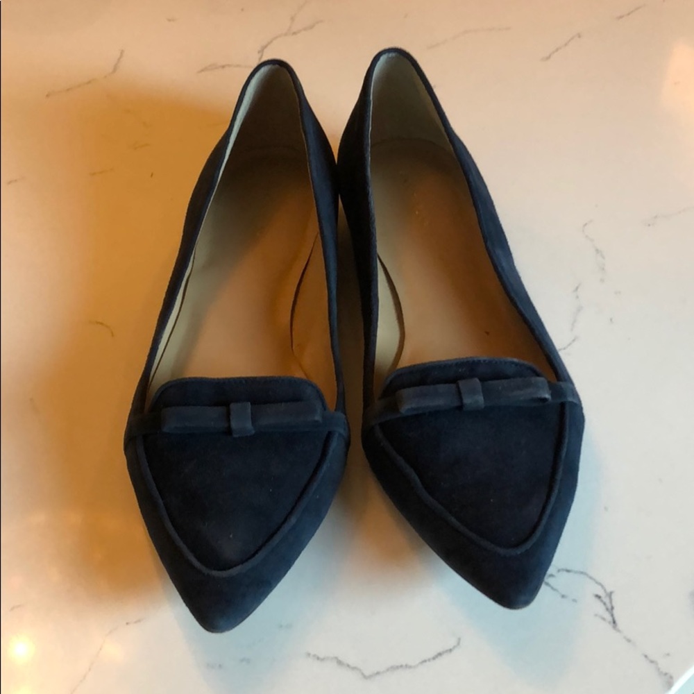 Ann Taylor navy blue suede bow flats